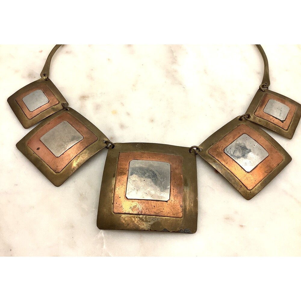 Vintage Layered Metals Statement Necklace Bib Cleopatra Collar Geometric